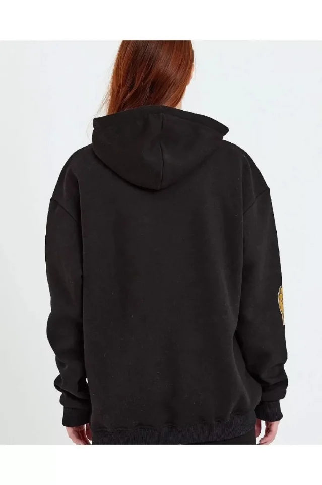 Baskılı Kapüşonlu Sweatshirt - Siyah (93136)