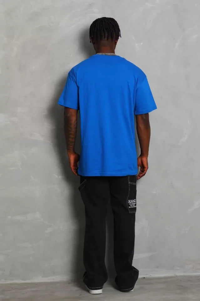 Unisex Oversize Düz Bisiklet Yaka T-Shirt - Mavi (93179)