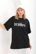 Unisex Baskılı Oversize T-Shirt - Siyah (96247)