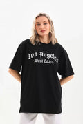 Unisex Baskılı Oversize T-Shirt - Siyah (96251)
