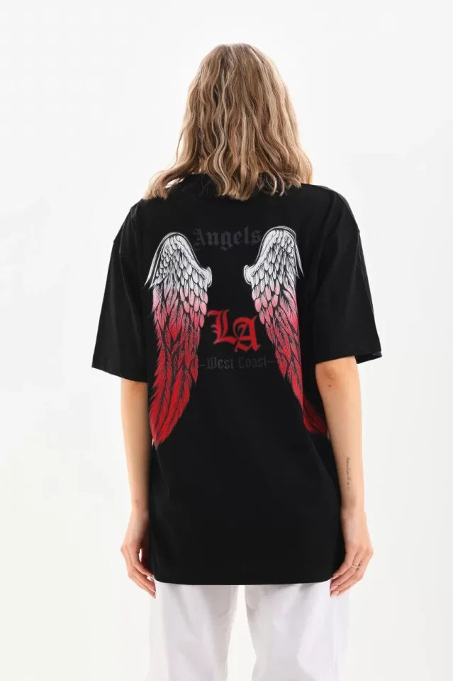 Unisex Baskılı Oversize T-Shirt - Siyah (96251)