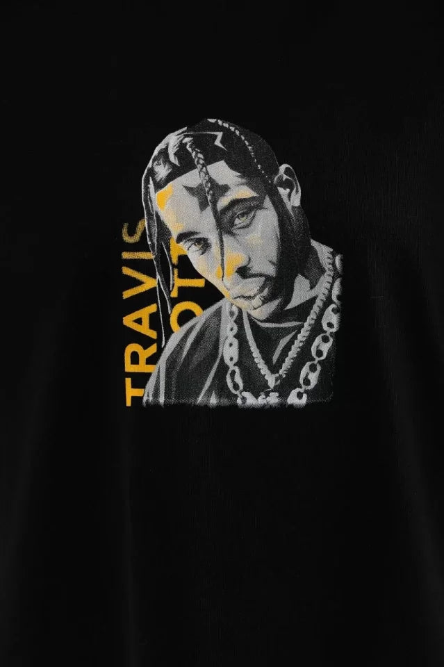 Unisex Baskılı Oversize T-Shirt - Siyah (96308)
