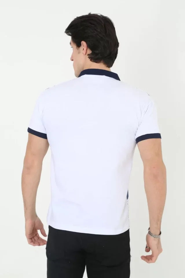Erkek Yakalı Slim Fit Baskılı T-Shirt - Beyaz (97389)
