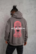 Erkek Maske Baskılı Kapüşonlu Sweat - Gri (97908)