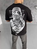 Unisex Baskılı Oversize T-Shirt - Siyah (98303)