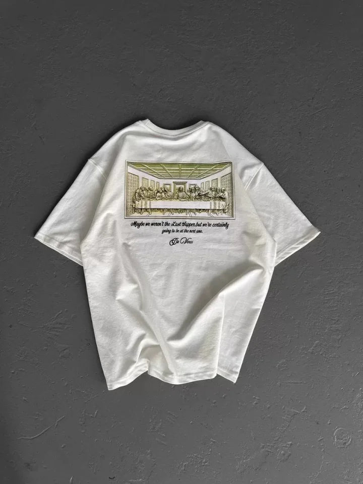 Unisex Baskılı Oversize T-Shirt - Beyaz (98309)