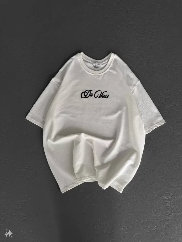 Unisex Baskılı Oversize T-Shirt - Beyaz (98309)