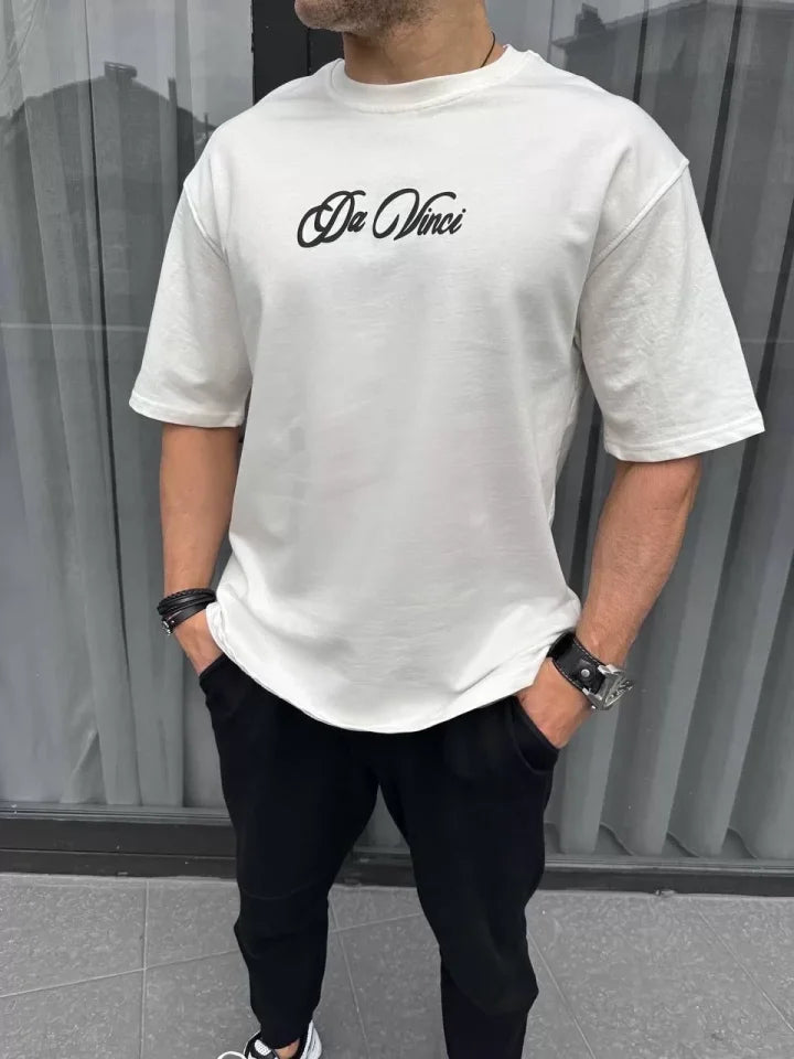 Unisex Baskılı Oversize T-Shirt - Beyaz (98310)