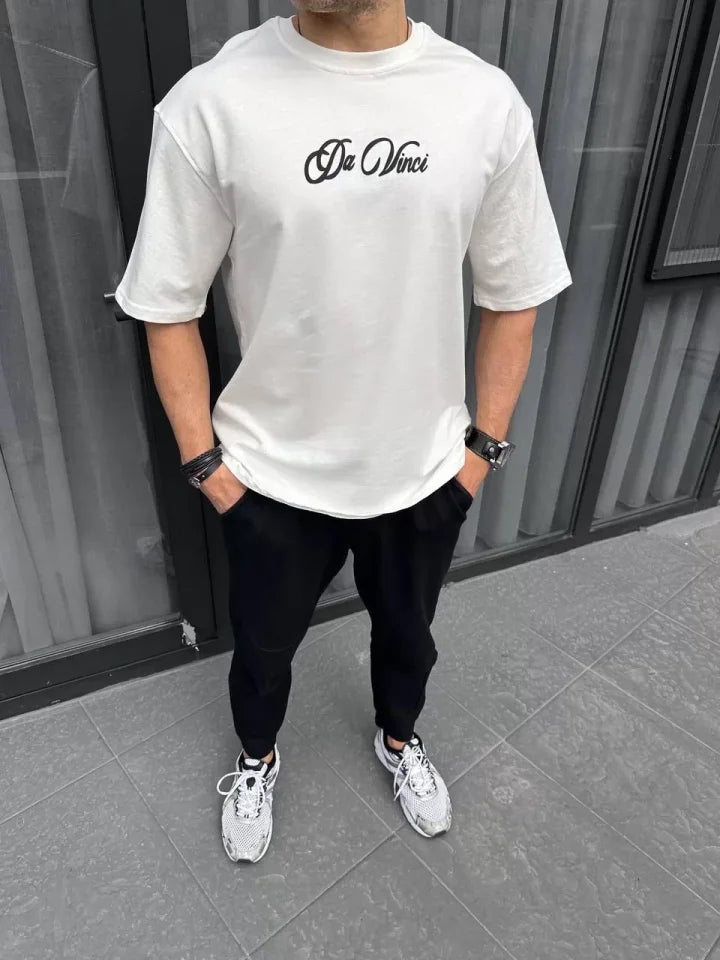 Unisex Baskılı Oversize T-Shirt - Beyaz (98310)