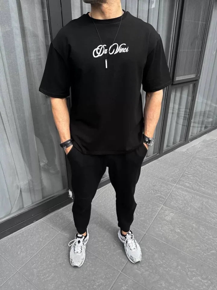 Unisex Baskılı Oversize T-Shirt - Siyah (98311)
