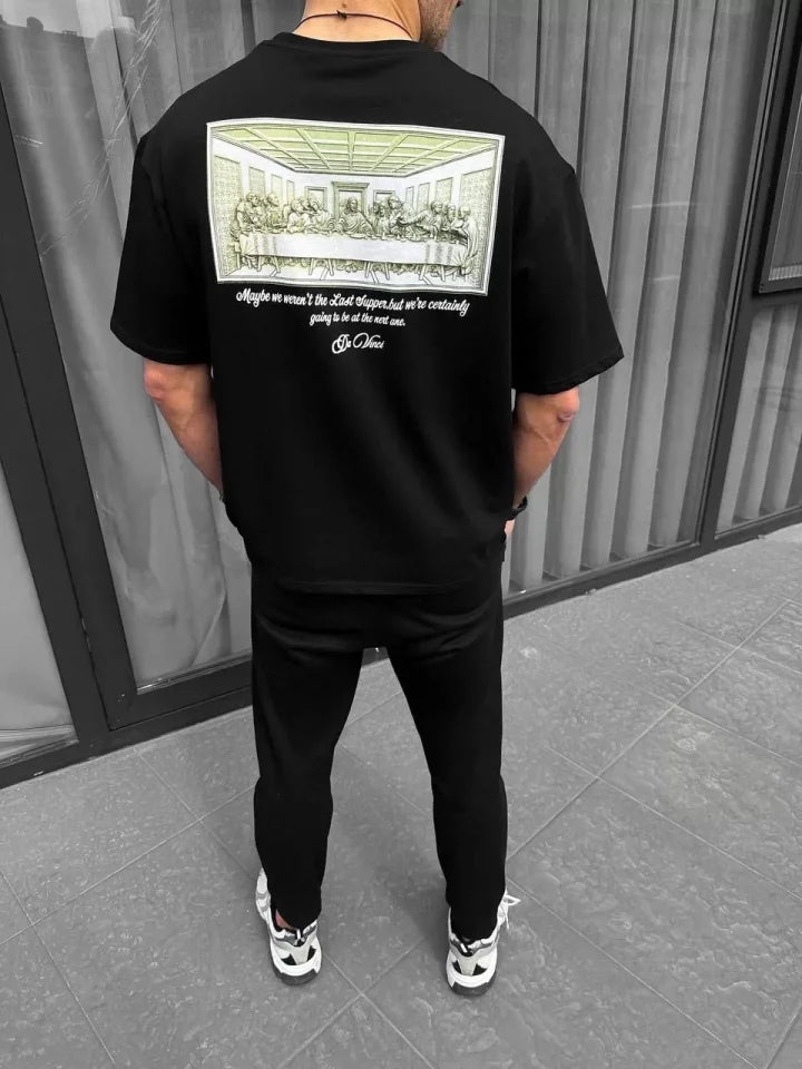 Unisex Baskılı Oversize T-Shirt - Siyah (98311)