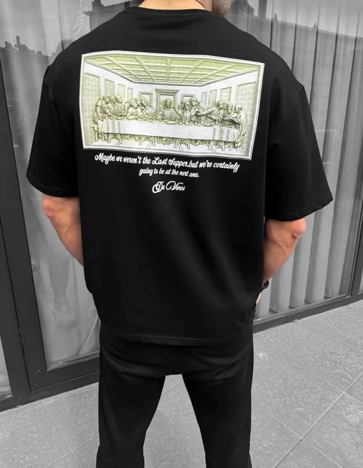 Unisex Baskılı Oversize T-Shirt - Siyah (98311)