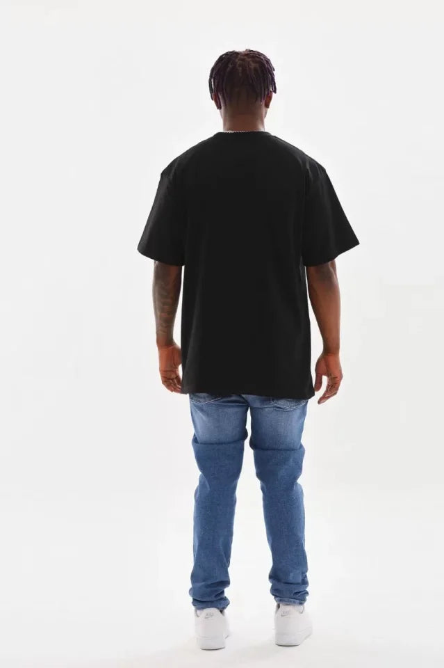 Unisex Baskılı Oversize T-Shirt - Siyah (98646)