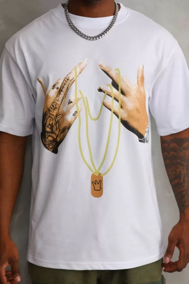 Unisex Baskılı Oversize T-Shirt - Beyaz (98647)
