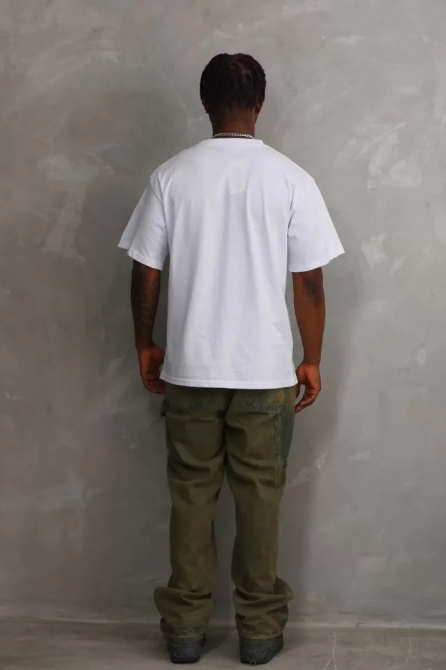 Unisex Baskılı Oversize T-Shirt - Beyaz (98647)