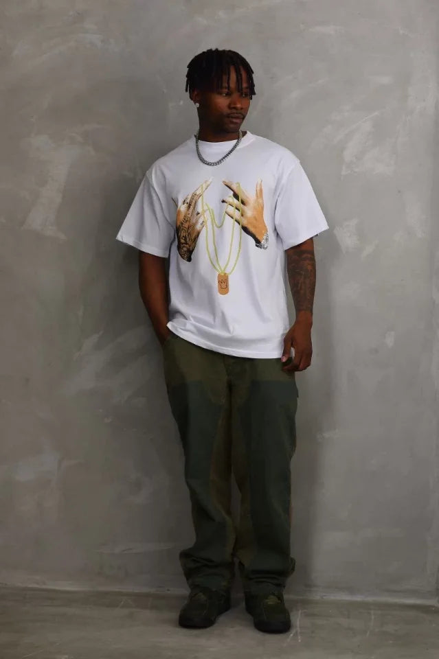 Unisex Baskılı Oversize T-Shirt - Beyaz (98647)
