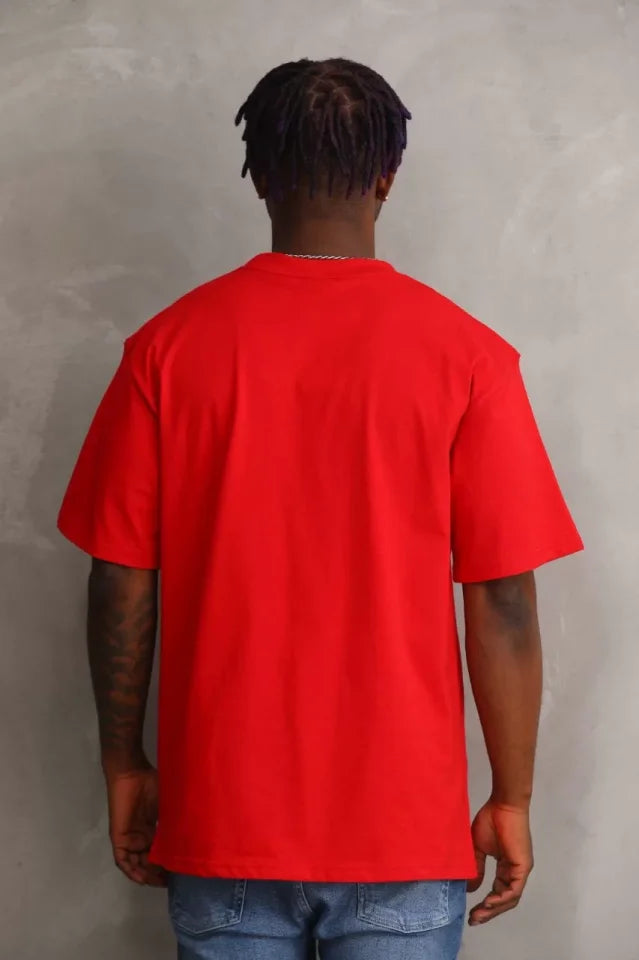 Unisex Baskılı Oversize T-Shirt - Kırmızı (98649)