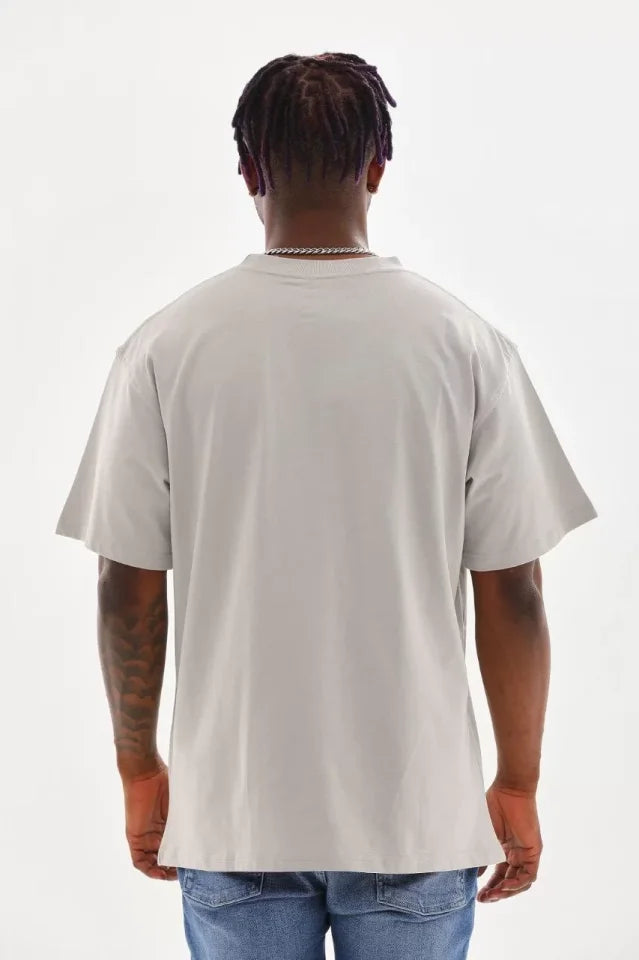 Unisex Baskılı Oversize T-Shirt - Gri (98650)