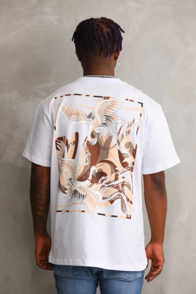 Unisex Baskılı Oversize T-Shirt - Beyaz (98654)