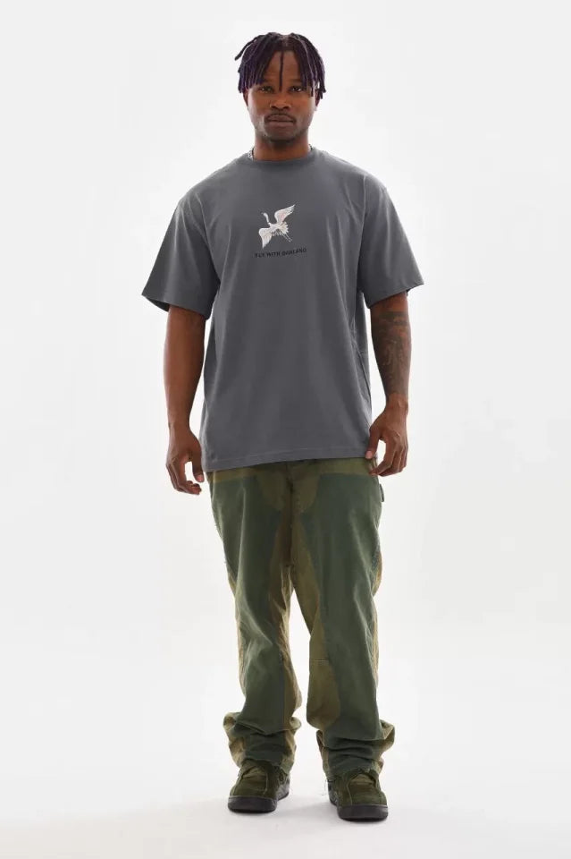 Unisex Baskılı Oversize T-Shirt - Füme (98655)
