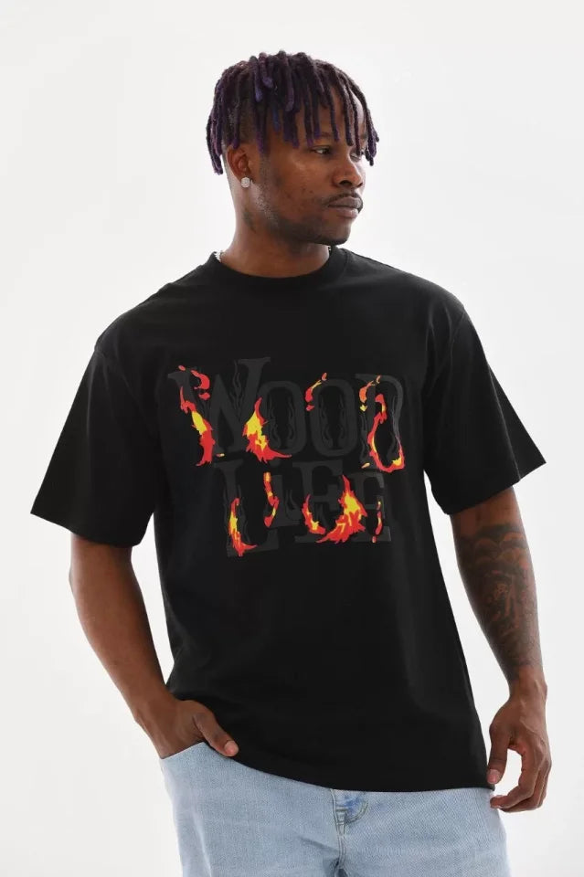 Unisex Baskılı Oversize T-Shirt - Siyah (98731)