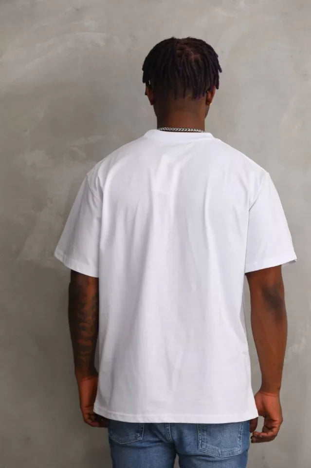 Unisex Baskılı Oversize T-Shirt - Beyaz (98732)