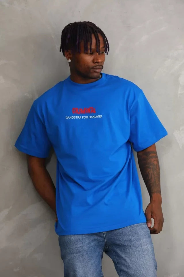 Unisex Baskılı Oversize T-Shirt - Mavi (98738)