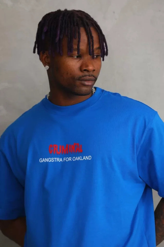 Unisex Baskılı Oversize T-Shirt - Mavi (98738)