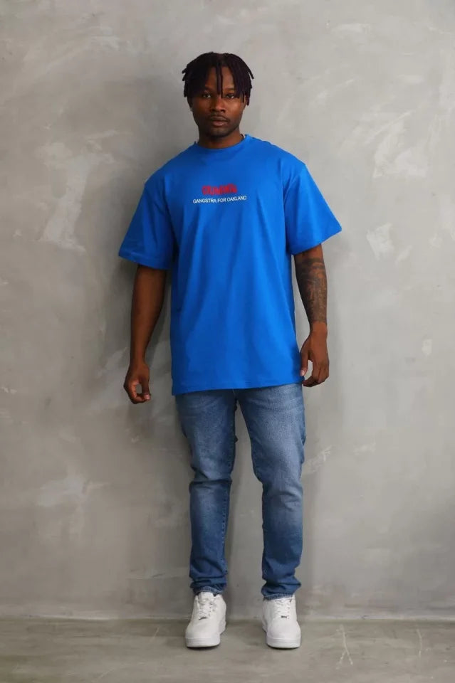 Unisex Baskılı Oversize T-Shirt - Mavi (98738)
