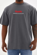 Unisex Baskılı Oversize T-Shirt - Füme (98739)