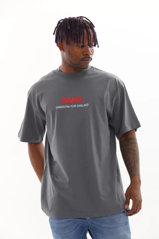 Unisex Baskılı Oversize T-Shirt - Füme (98739)