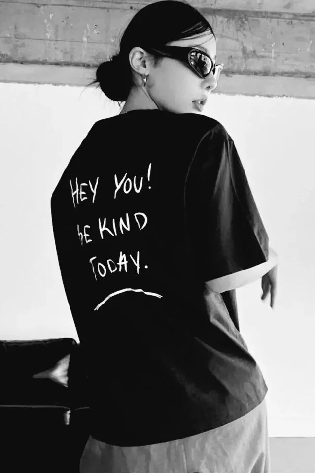 Unisex Baskılı Oversize T-Shirt - Siyah (99804)