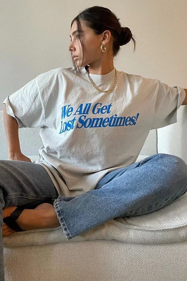 Unisex Baskılı Oversize T-Shirt - Beyaz (99809)