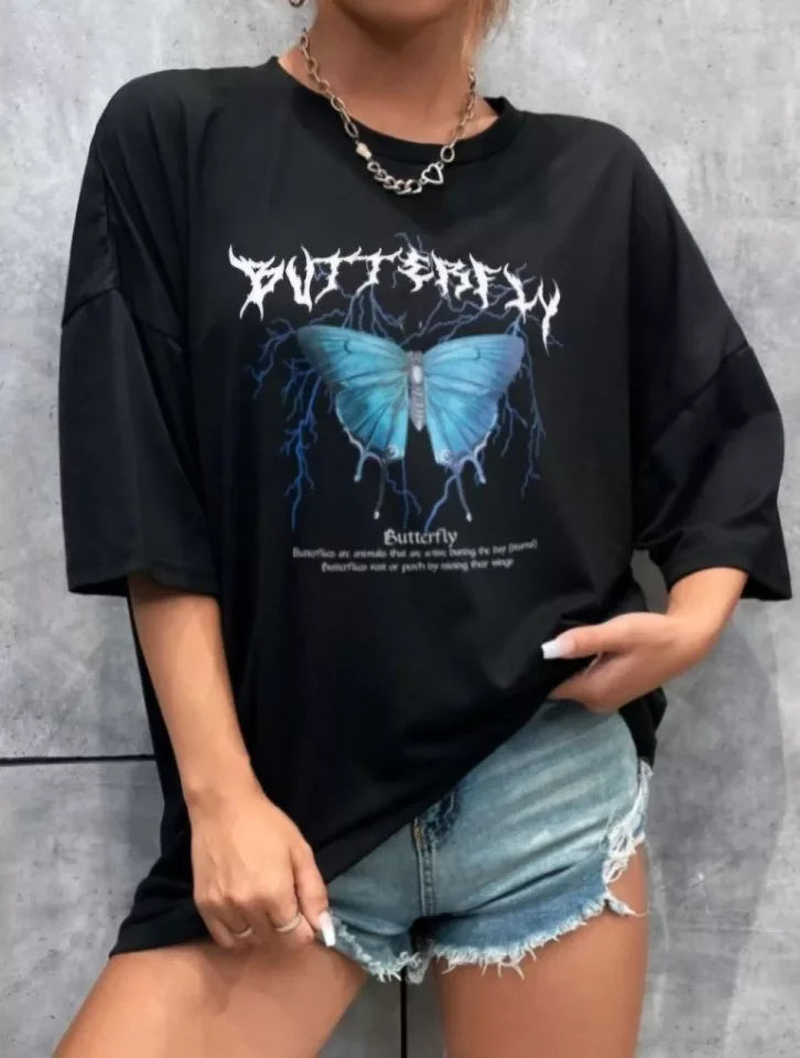 Unisex Baskılı Oversize T-Shirt - Siyah (99811)