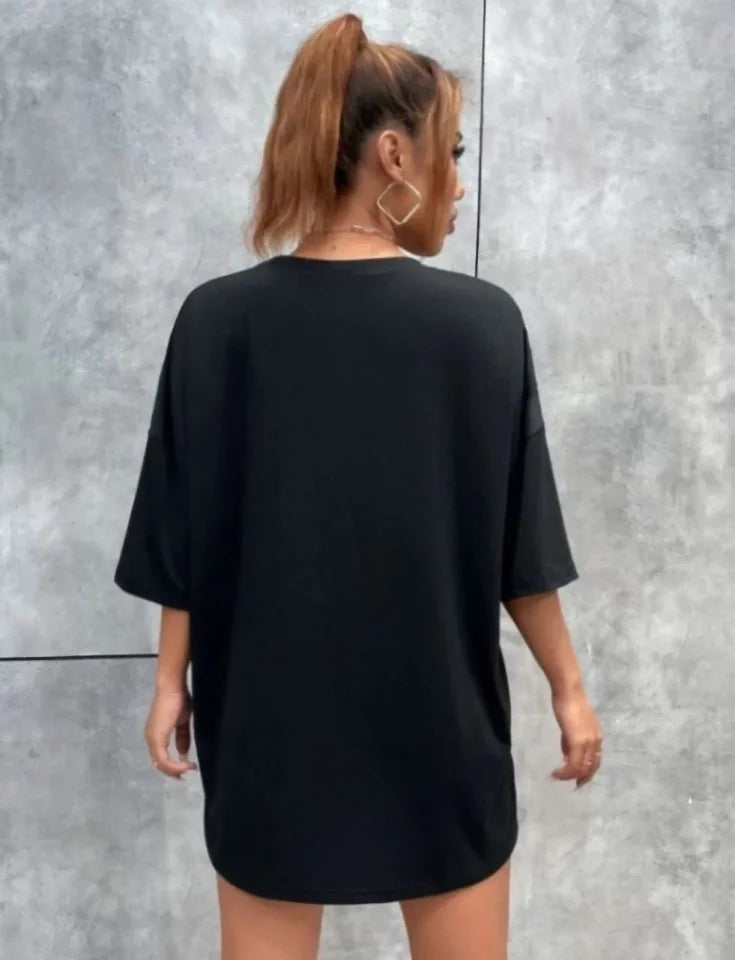 Unisex Baskılı Oversize T-Shirt - Siyah (99811)
