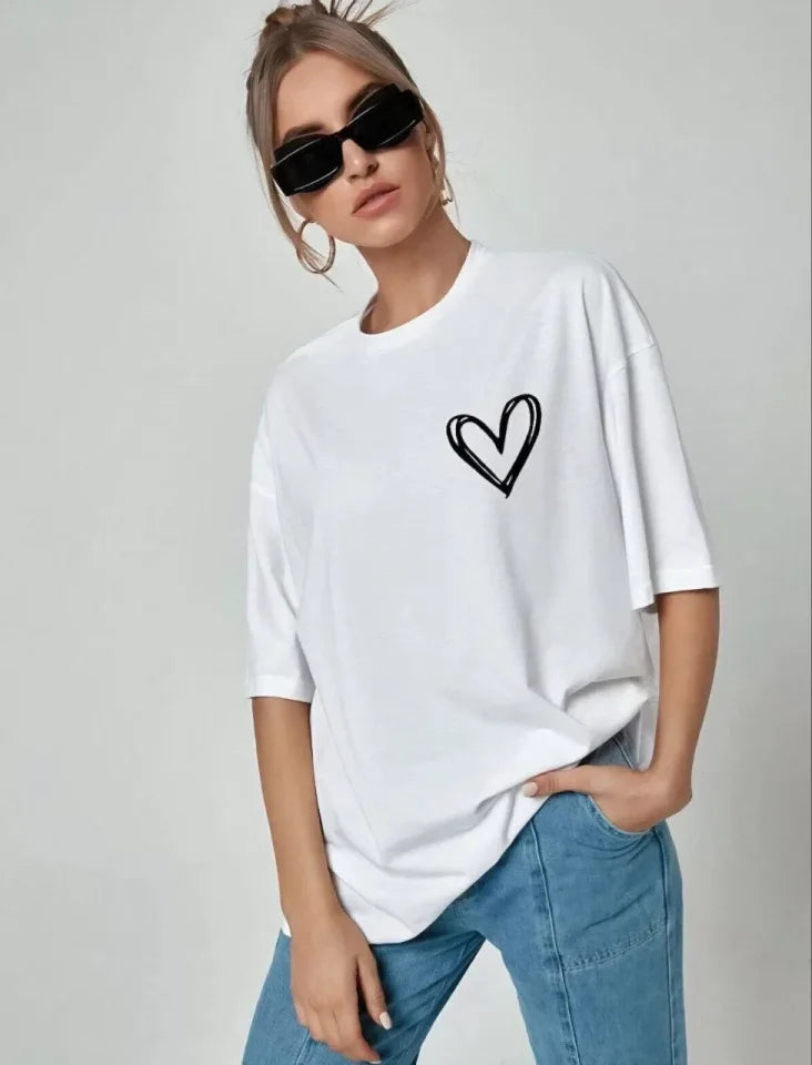 Unisex Baskılı Oversize T-Shirt - Beyaz (99812)