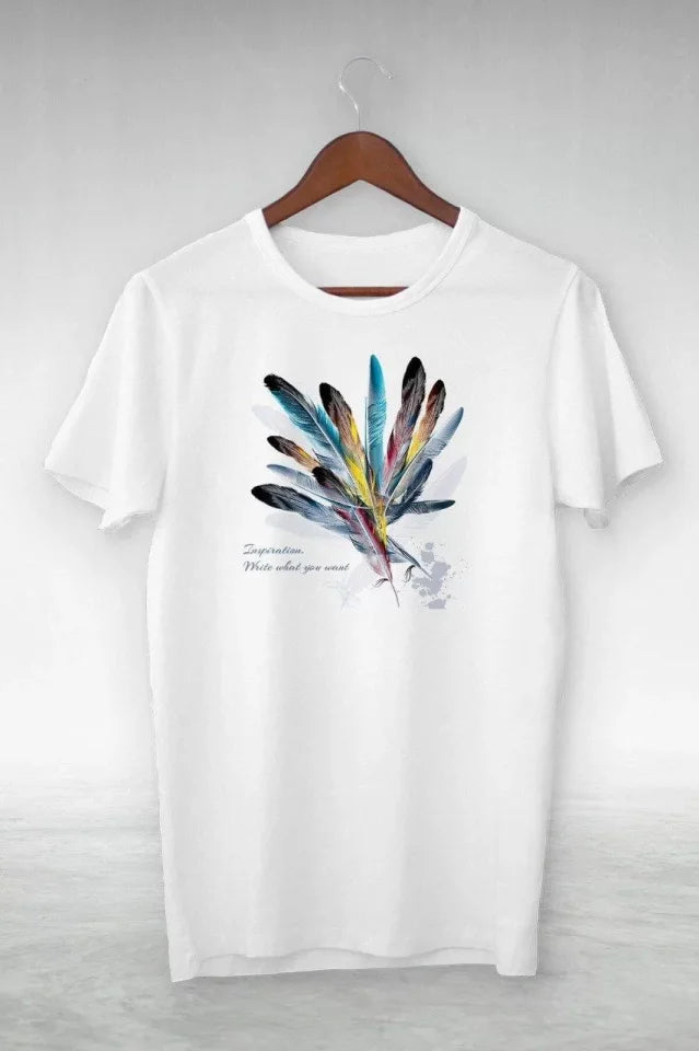Unisex Baskılı Oversize T-Shirt - Beyaz (99814)
