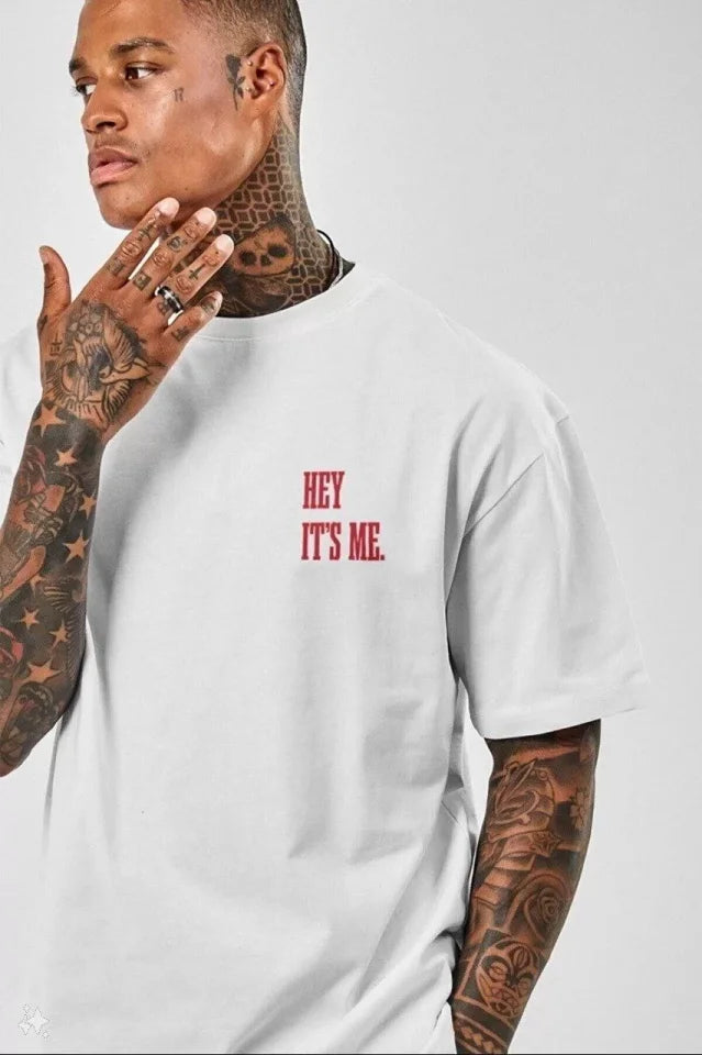 Unisex Baskılı Oversize T-Shirt - Beyaz (99817)