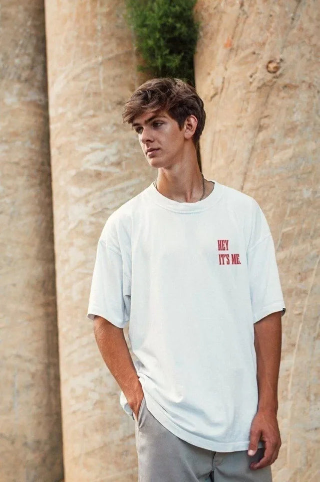 Unisex Baskılı Oversize T-Shirt - Beyaz (99817)