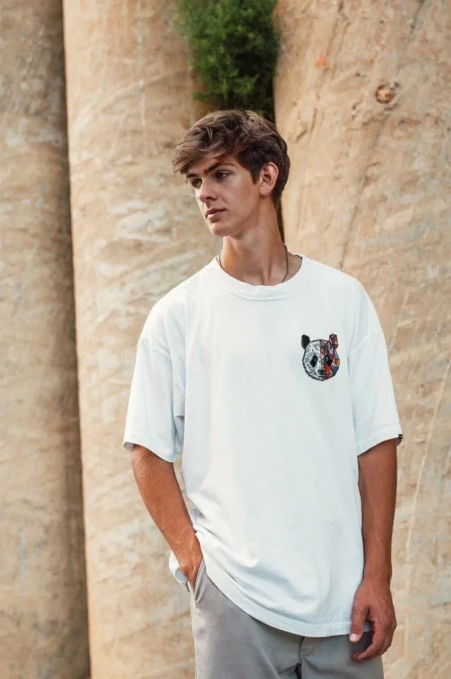 Unisex Baskılı Oversize T-Shirt - Beyaz (99818)