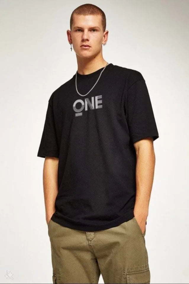 Unisex Baskılı Oversize T-Shirt - Siyah (99819)