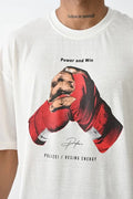 Unisex Baskılı Oversize T-Shirt - Beyaz (100237)