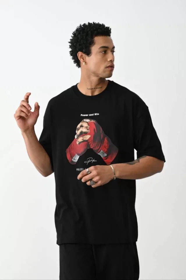 Unisex Baskılı Oversize T-Shirt - Siyah (100238)
