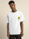 Unisex Bisiklet Yaka Baskılı Oversize T-Shirt - Beyaz (101038)