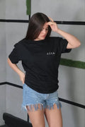 Unisex Bisiklet Yaka Baskılı Oversize T-Shirt - Siyah (101257)