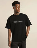 Unisex Bisiklet Yaka Oversize Baskılı T-Shirt - Siyah (101306)