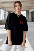 Unisex Baskılı Oversize T-Shirt - Siyah (101311)