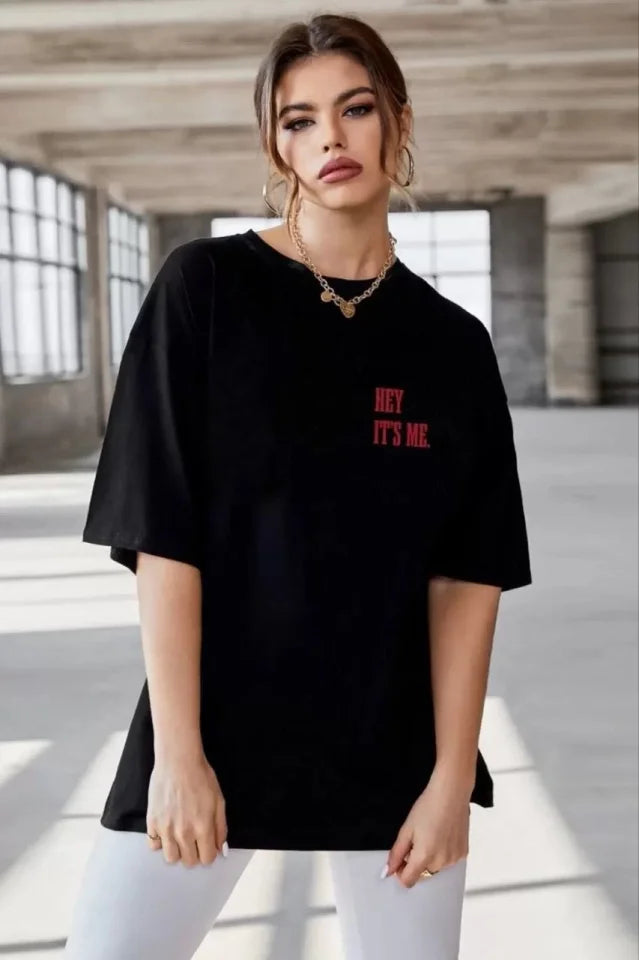 Unisex Baskılı Oversize T-Shirt - Siyah (101311)