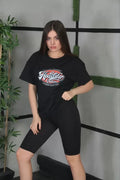 Unisex Baskılı Oversize T-Shirt - Siyah (101312)