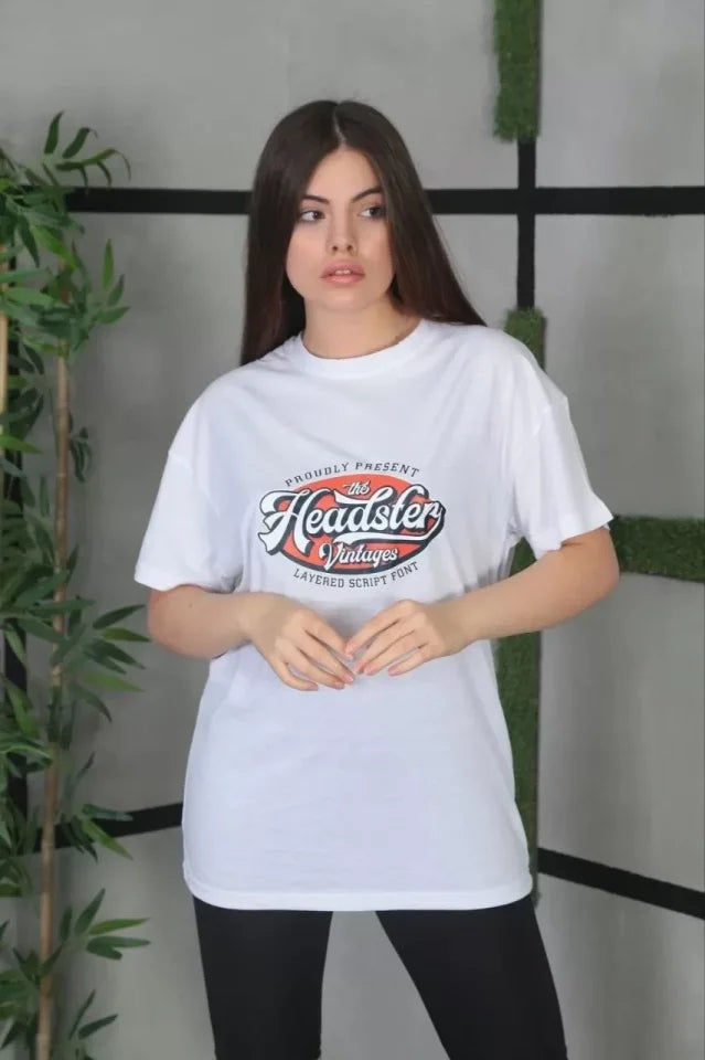 Unisex Baskılı Oversize T-Shirt - Beyaz (101313)